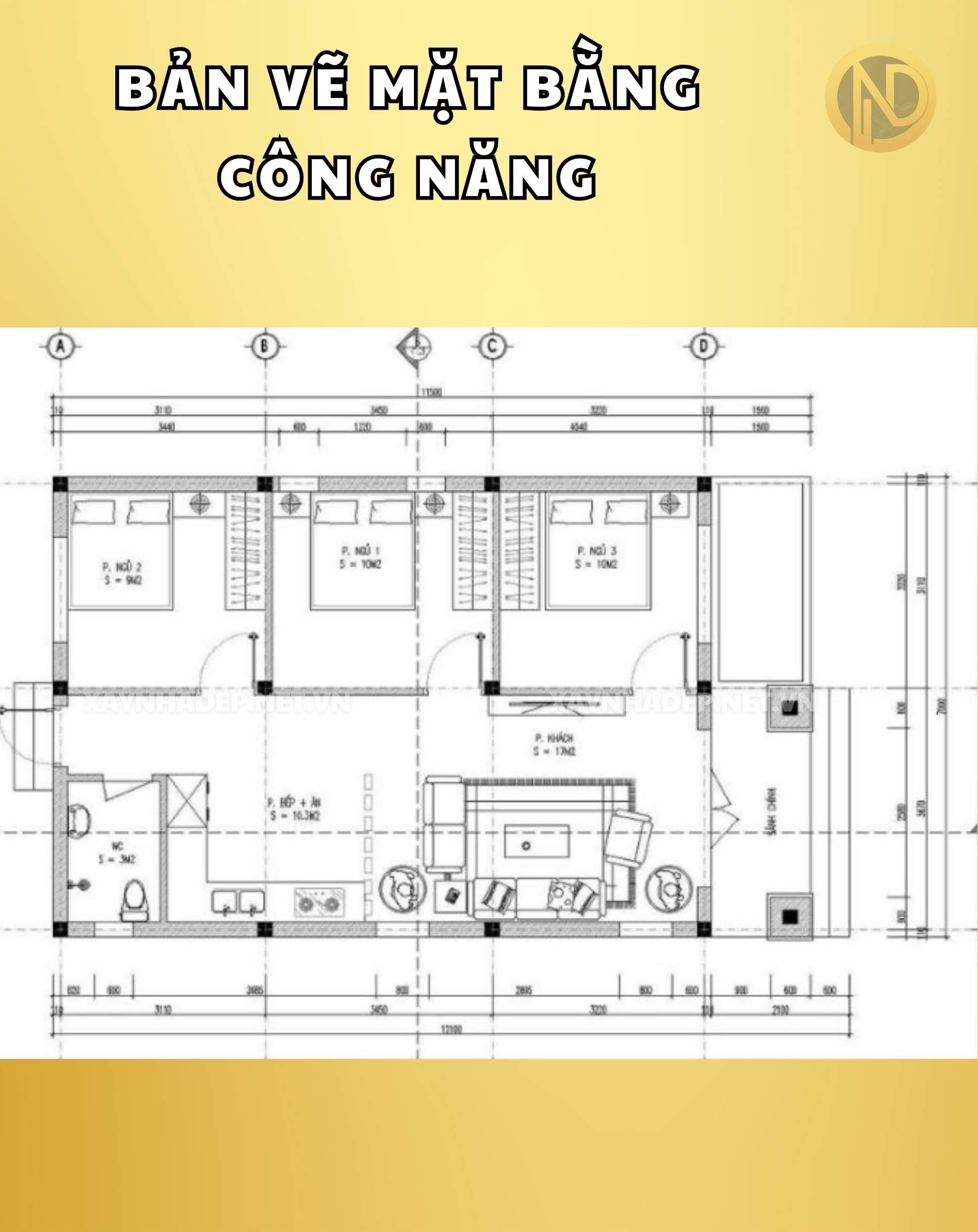 nhà cấp 4 7x12 3 phòng ngủ