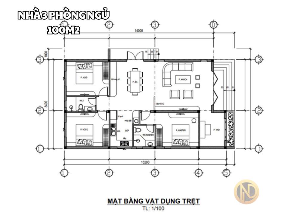 Nhà 3 phòng ngủ 100m2