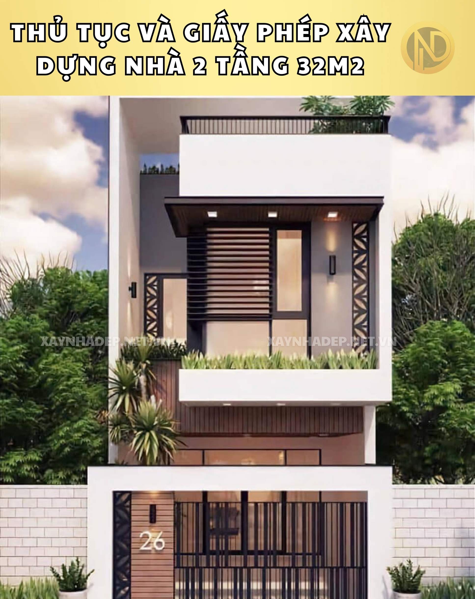 xây nhà 2 tầng 32m2