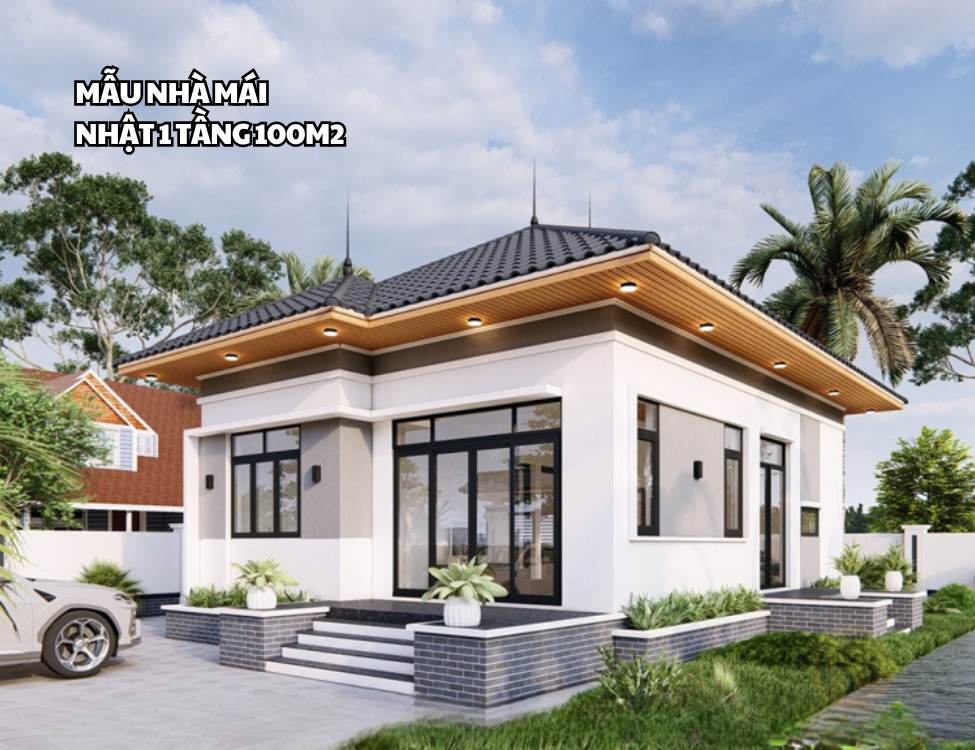 Mẫu nhà mái Nhật 1 tầng 100m2