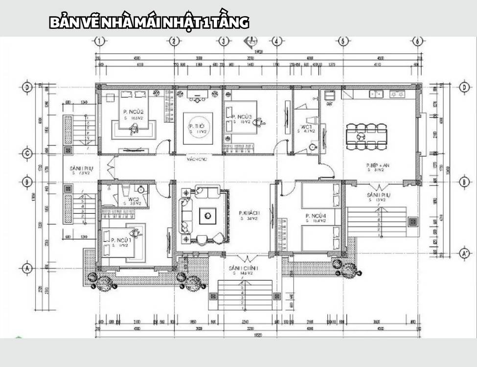 Bản vẽ nhà mái Nhật 1 tầng