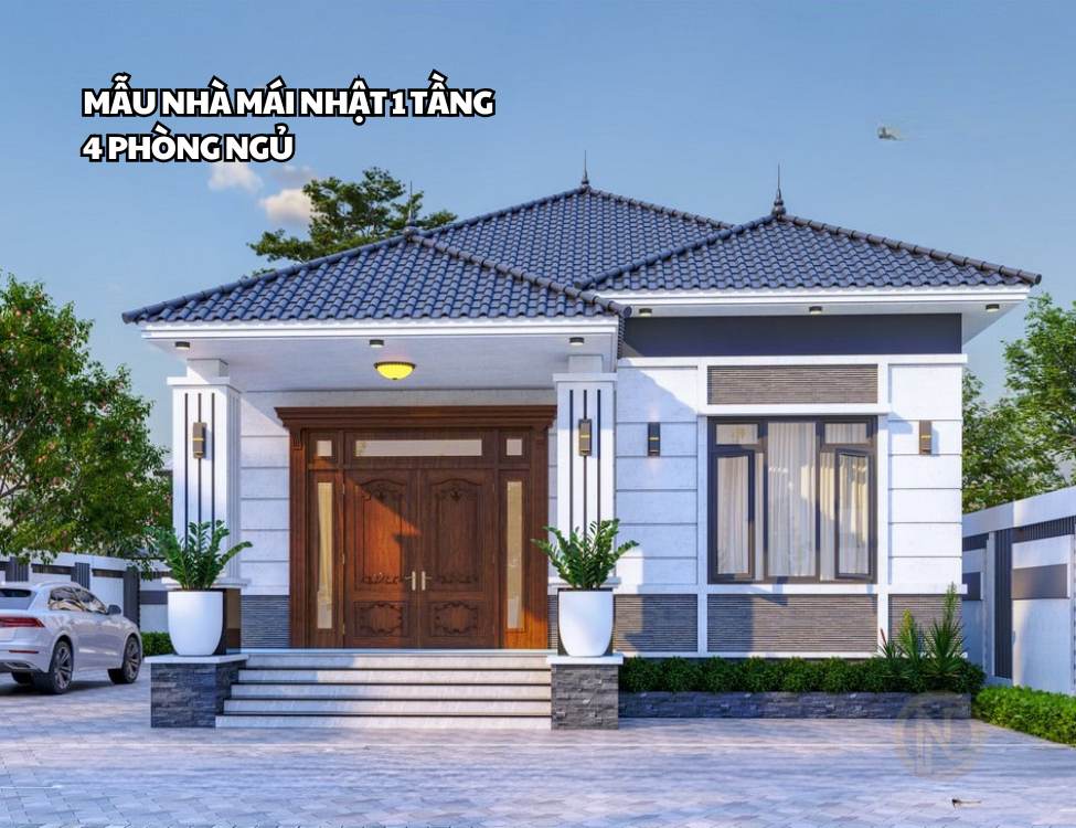 Mẫu nhà mái Nhật 1 tầng 4 phòng ngủ