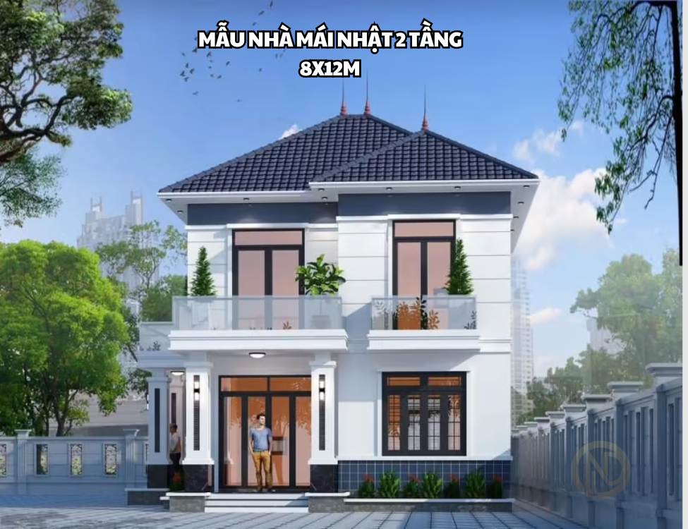 Mẫu nhà mái Nhật 2 tầng 8x12m