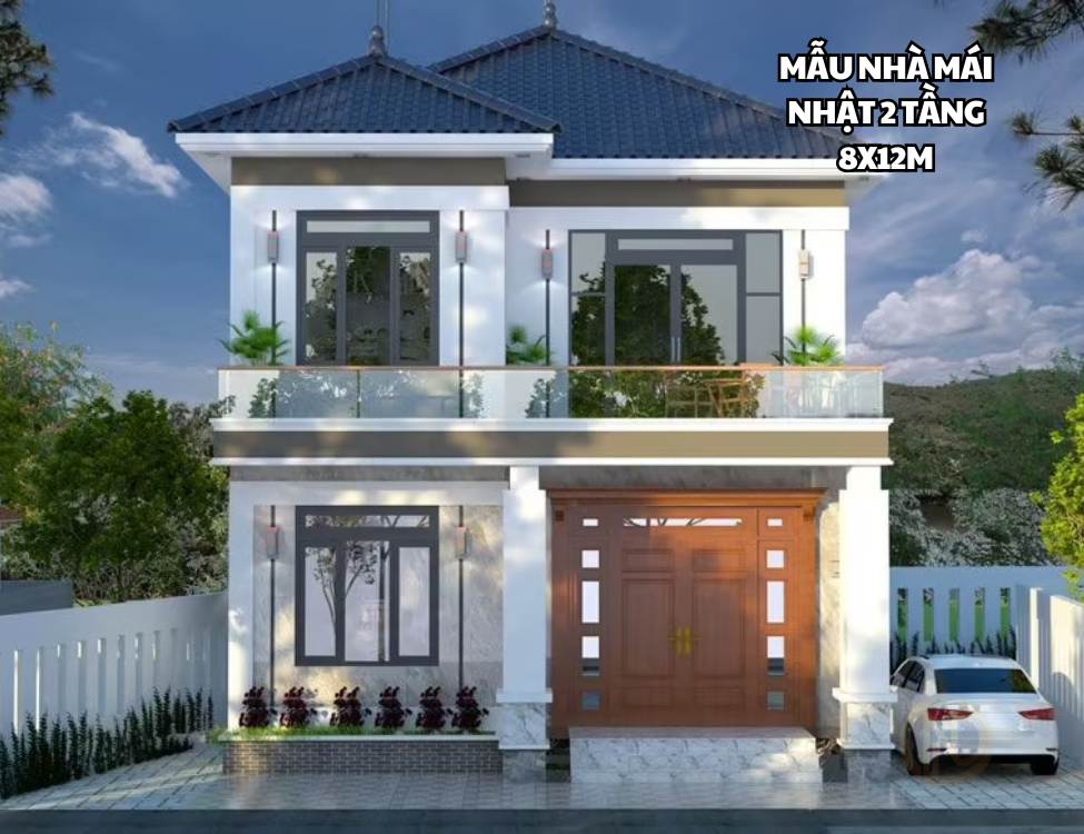 Mẫu nhà mái Nhật 2 tầng 8x12m