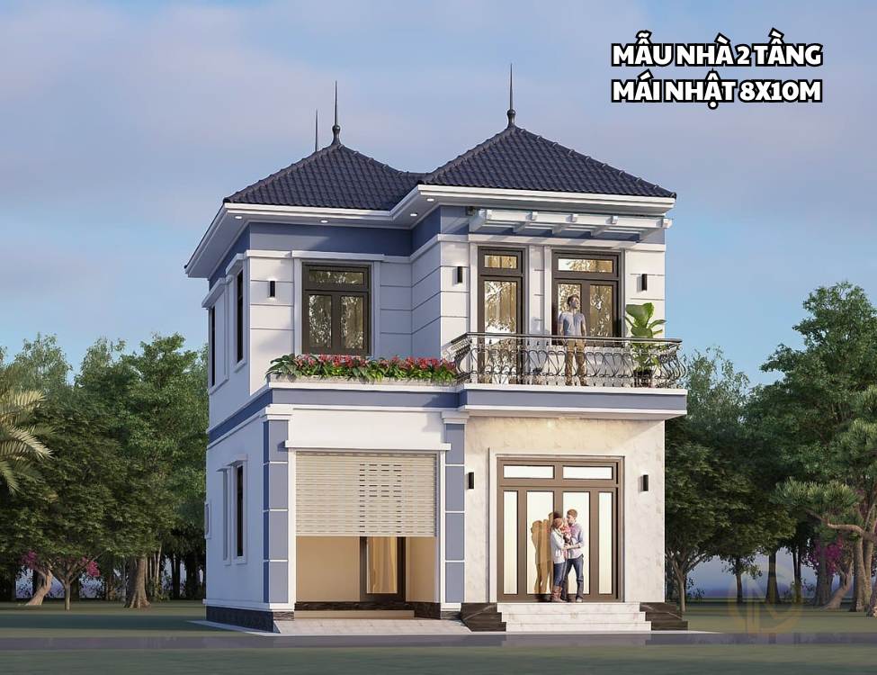 Mẫu nhà 2 tầng mái Nhật 8x10m