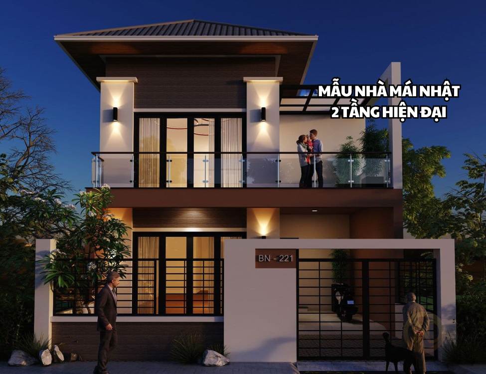 Mẫu nhà mái Nhật 2 tầng hiện đại