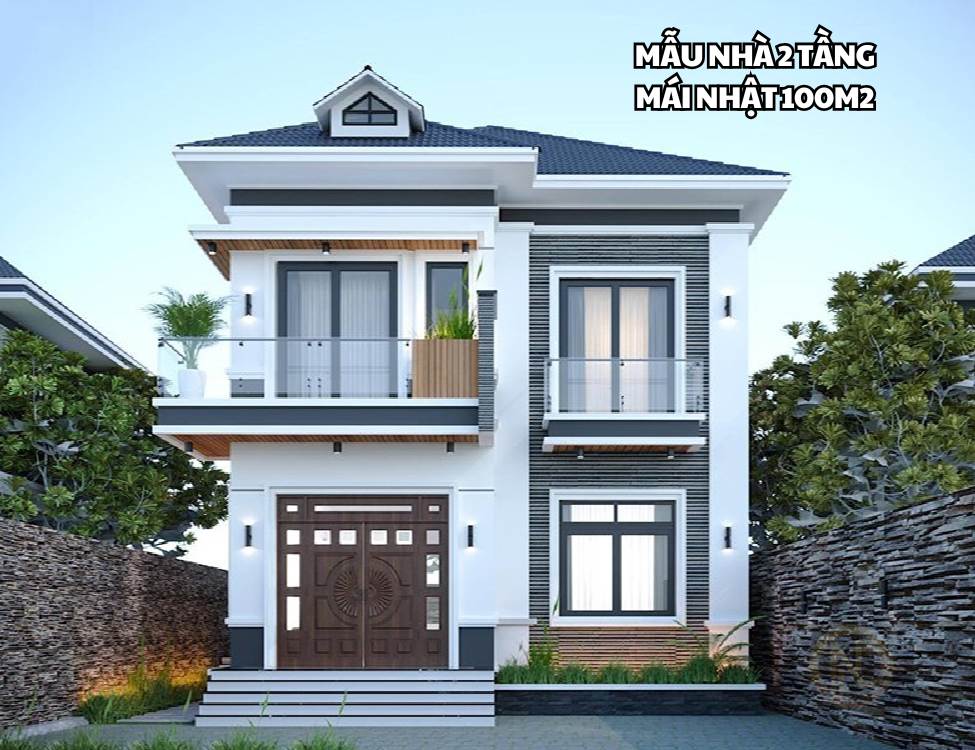 Mẫu nhà 2 tầng mái nhật 100m2