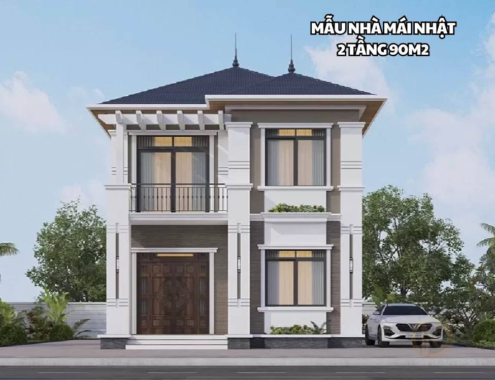 Mẫu nhà mái Nhật 2 tầng 90m2