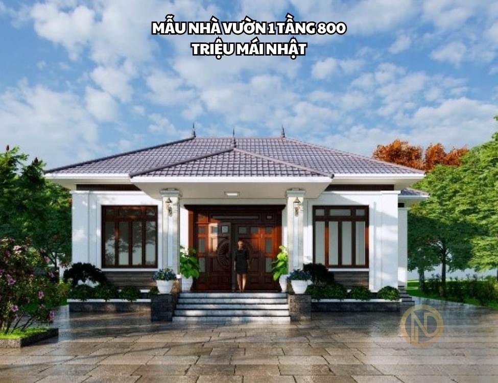 Mẫu nhà vườn 1 tầng 800 triệu mái Nhật