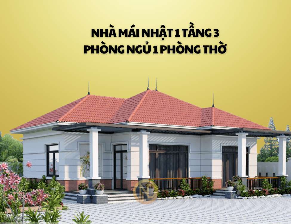 Nhà mái Nhật 1 tầng với 3 phòng ngủ 1 phòng thờ