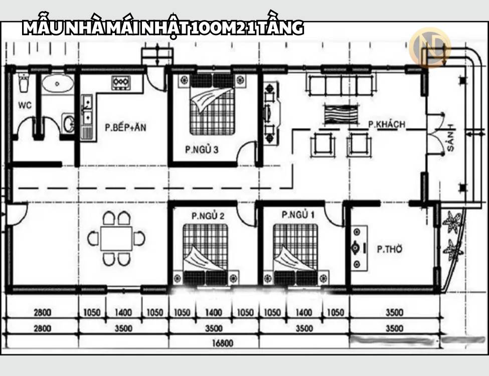 Mẫu Nhà Mái Nhật 100m2 1 tầng