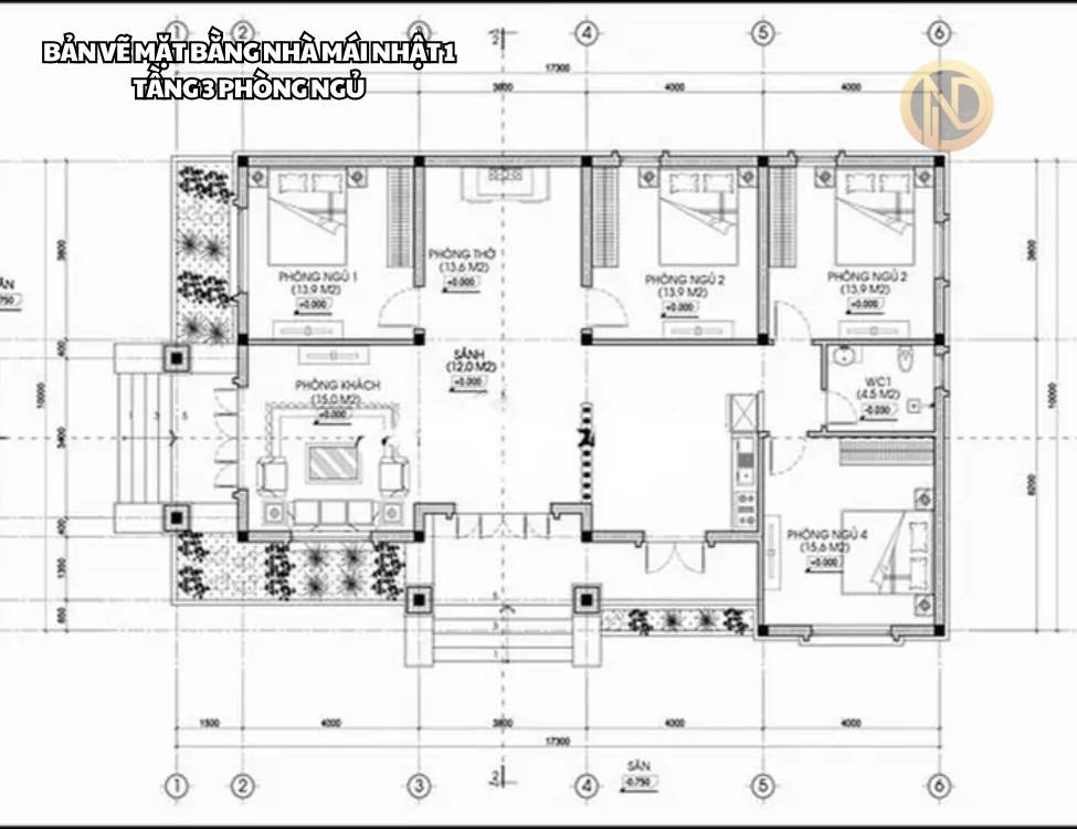 Bản Vẽ Mặt Bằng Nhà Mái Nhật 1 Tầng 3 Phòng Ngủ