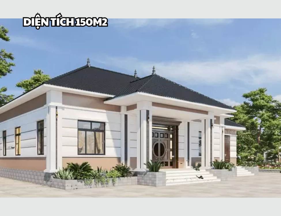 Mẫu nhà 1 tầng 4 phòng ngủ 150m2 mái Nhật