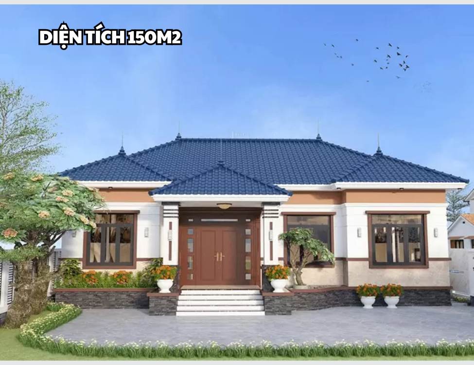 Mẫu nhà 1 tầng 4 phòng ngủ 150m2 mái Nhật