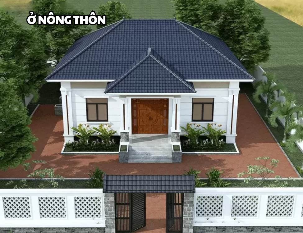 Mẫu nhà mái nhật 1 tầng 4 phòng ngủ ở nông thôn