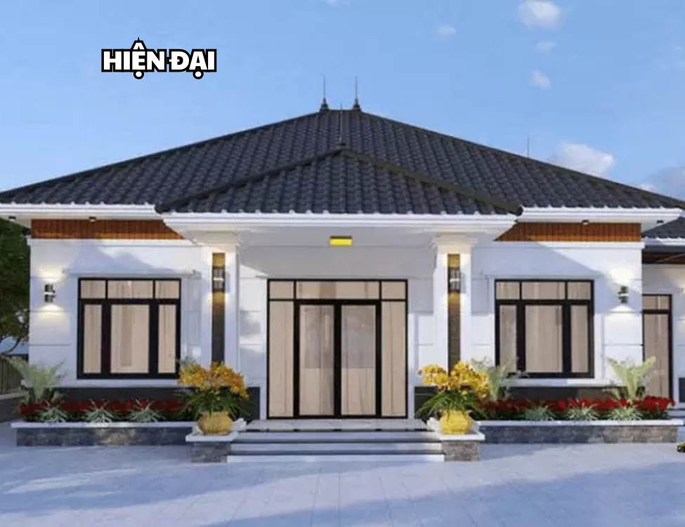 Mẫu nhà mái nhật 1 tầng 4 phòng ngủ hiện đại