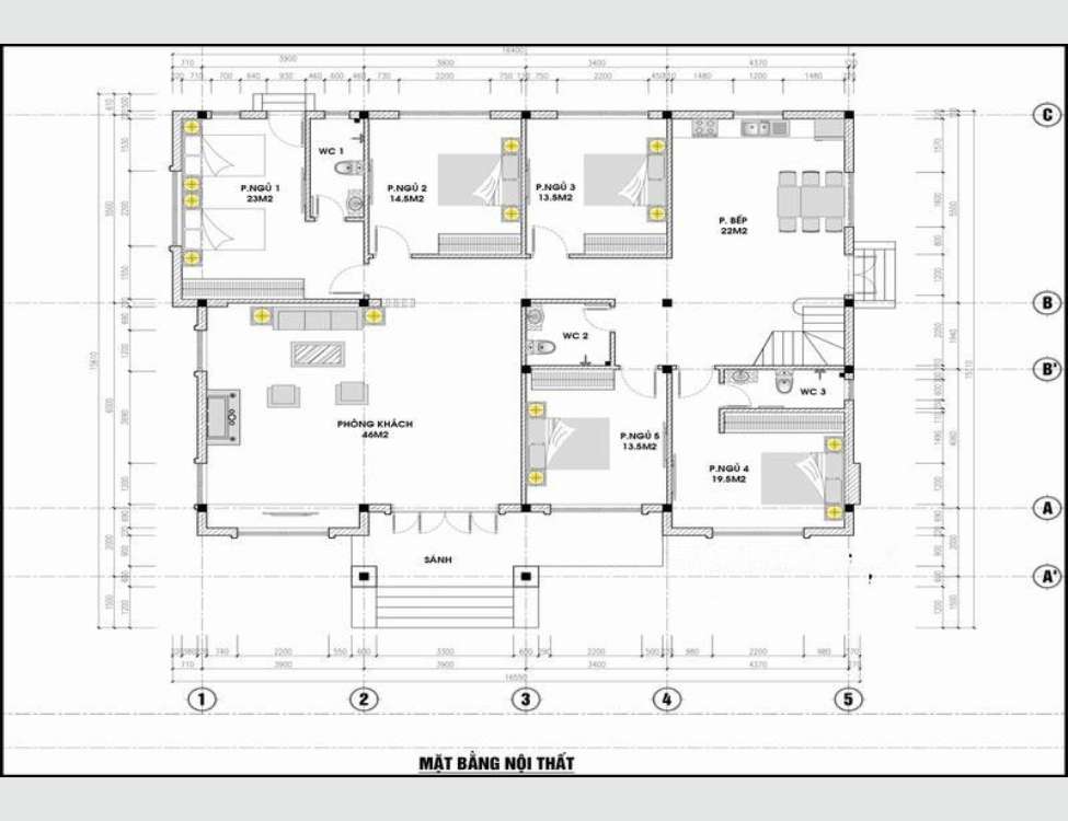 Mẫu nhà mái Nhật 1 tầng hiện đại 5 phòng ngủ