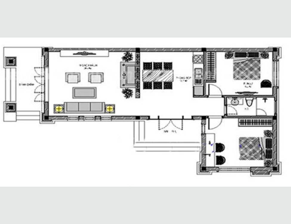 Bản vẽ nhà cấp 4 70m2 2 phòng ngủ kiểu chữ L