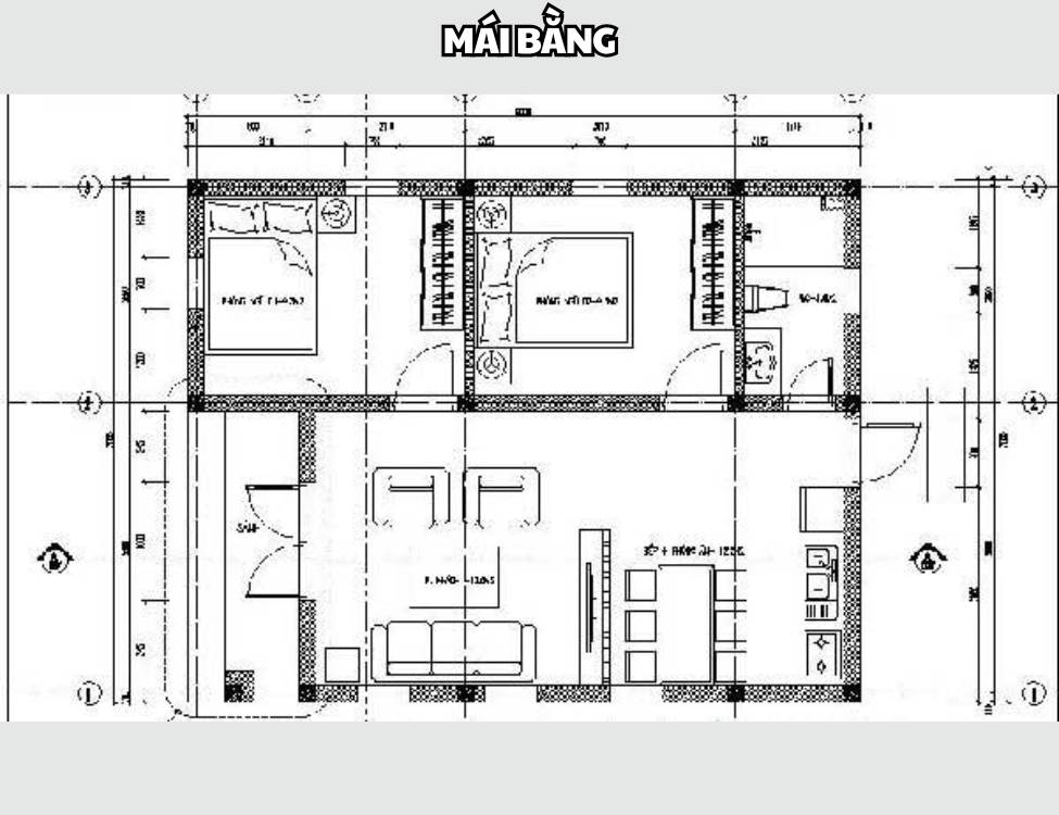 Bản vẽ nhà cấp 4 7x10m 2 phòng ngủ mái bằng