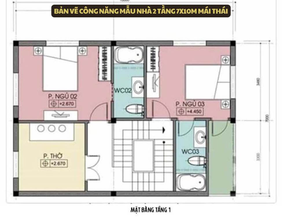 Bản vẽ công năng mẫu nhà 2 tầng 7x10m mái thái hiện đại