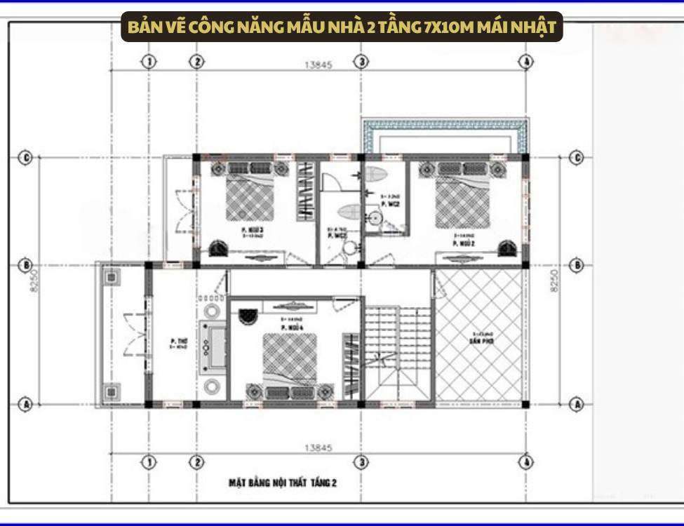 Bản vẽ công năng mẫu nhà 2 tầng 7x10m mái nhật đẹp mắt