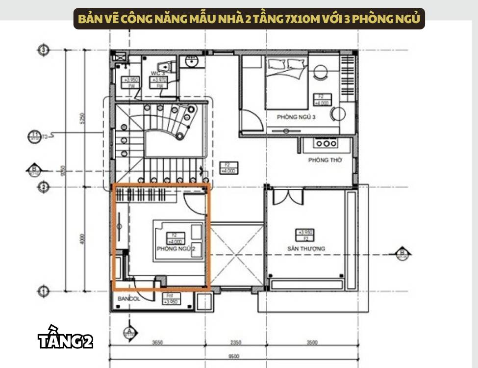 Mẫu bản vẽ thiết kế nhà 2 tầng 7x10m