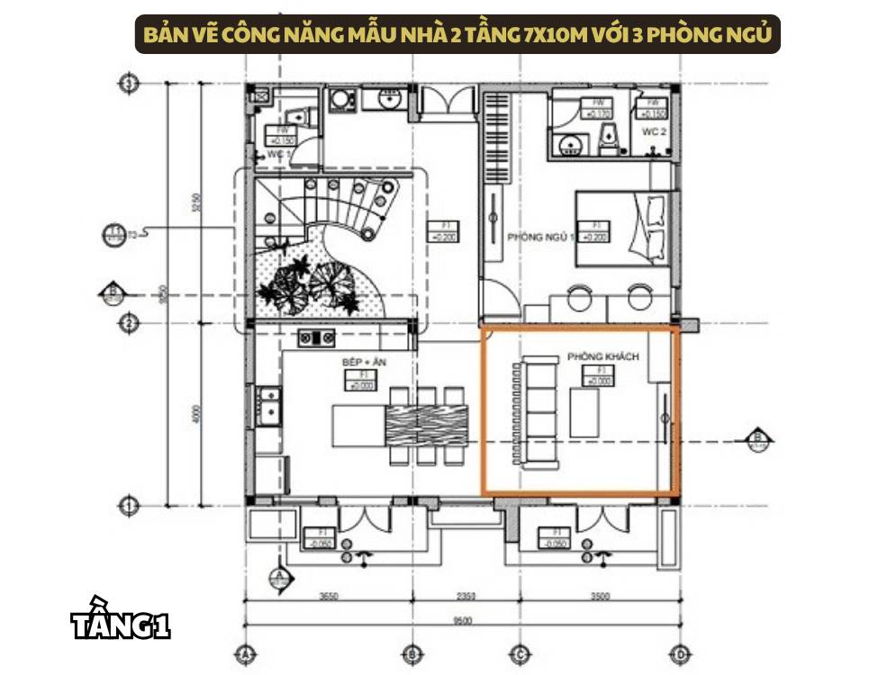 bản vẽ thiết kế nhà 2 tầng 7x10m