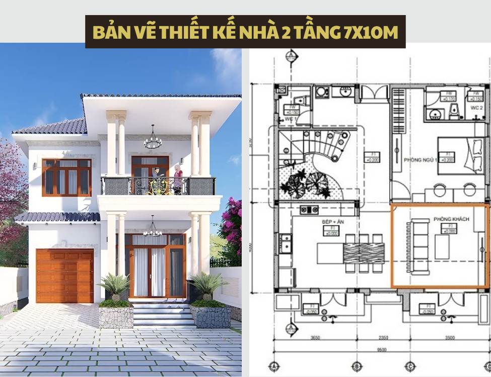 Tổng hợp bản vẽ thiết kế nhà 2 tầng 7x10m 