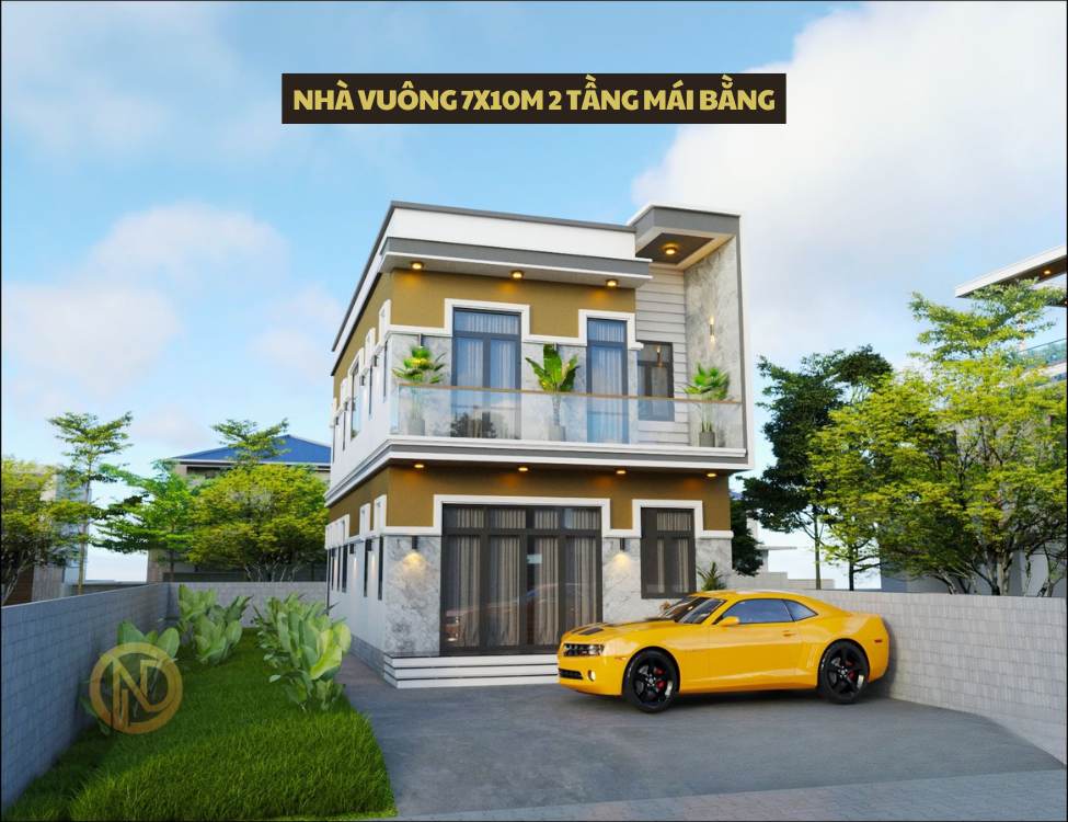 Mẫu nhà vuông 7x10m 2 tầng mái bằng