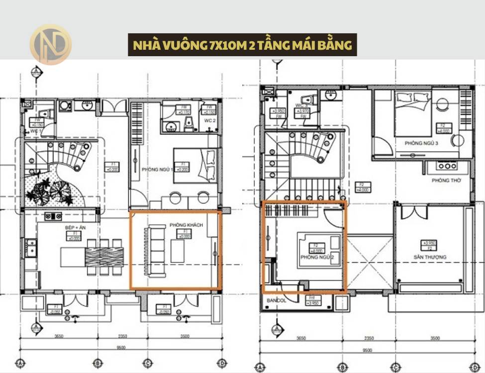 Mẫu nhà vuông 7x10m 2 tầng mái bằng