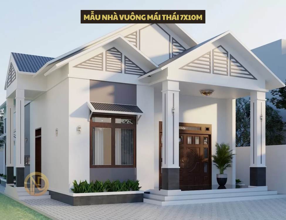 Mẫu nhà vuông mái thái 7x10m 3 phòng ngủ