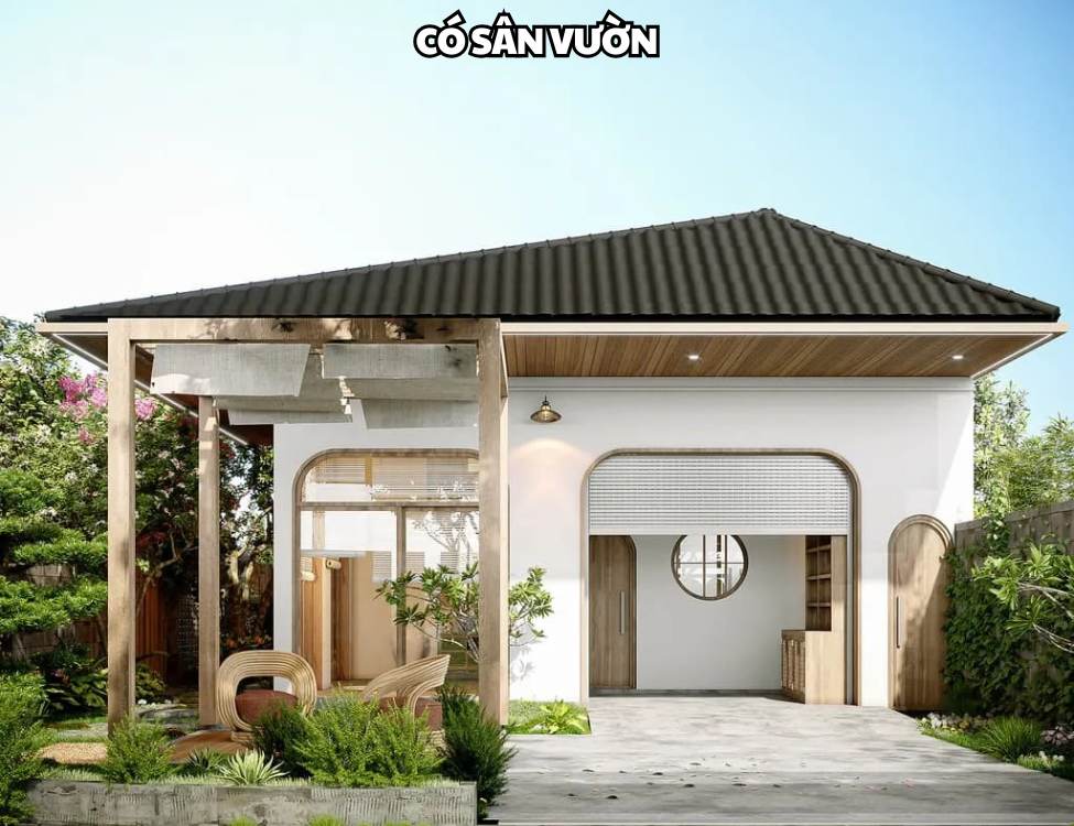 Mẫu nhà cấp 4 70m2 2 phòng ngủ có sân vườn