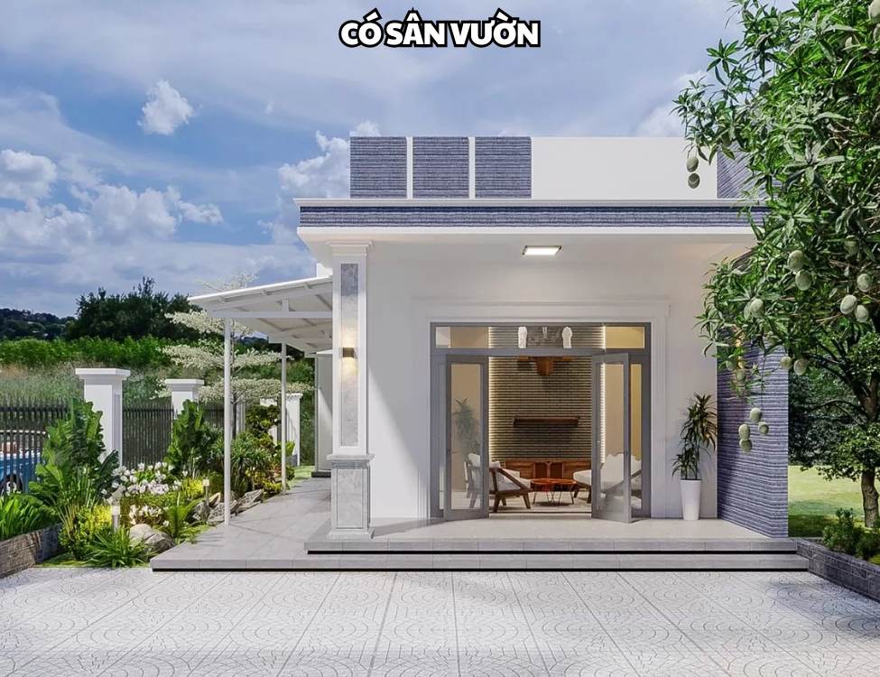 Mẫu nhà cấp 4 70m2 2 phòng ngủ có sân vườn