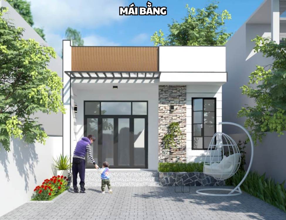 Mẫu nhà cấp 4 7x10m 2 phòng ngủ mái bằng