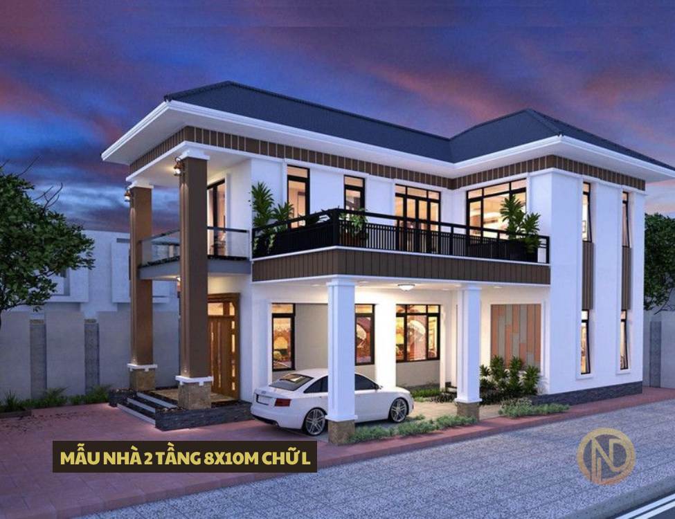 Mẫu nhà 2 tầng 8x10m chữ L