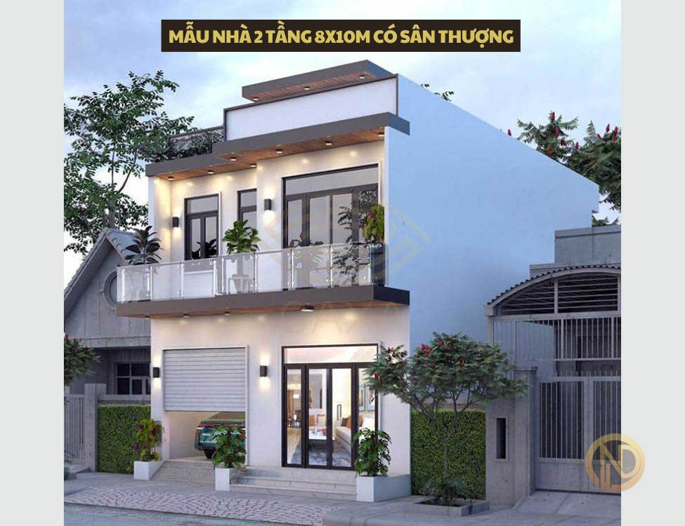 Mẫu nhà 2 tầng 8x10m có sân thượng