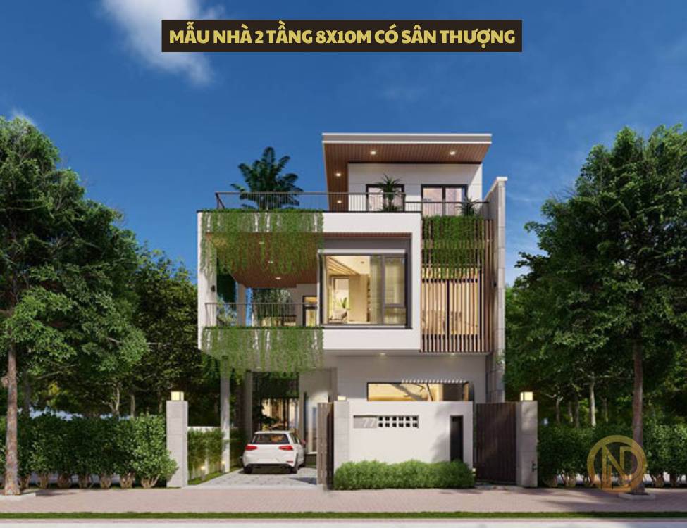 Mẫu nhà 2 tầng 8x10m có sân thượng