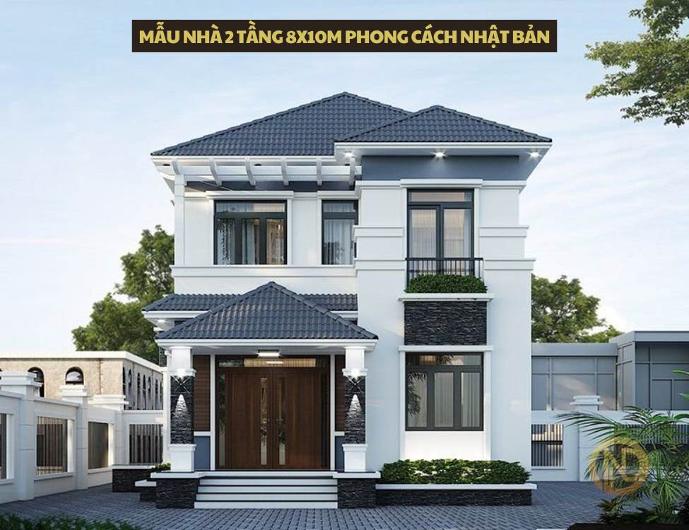 Mẫu nhà 2 tầng 8x10m phong cách Nhật Bản