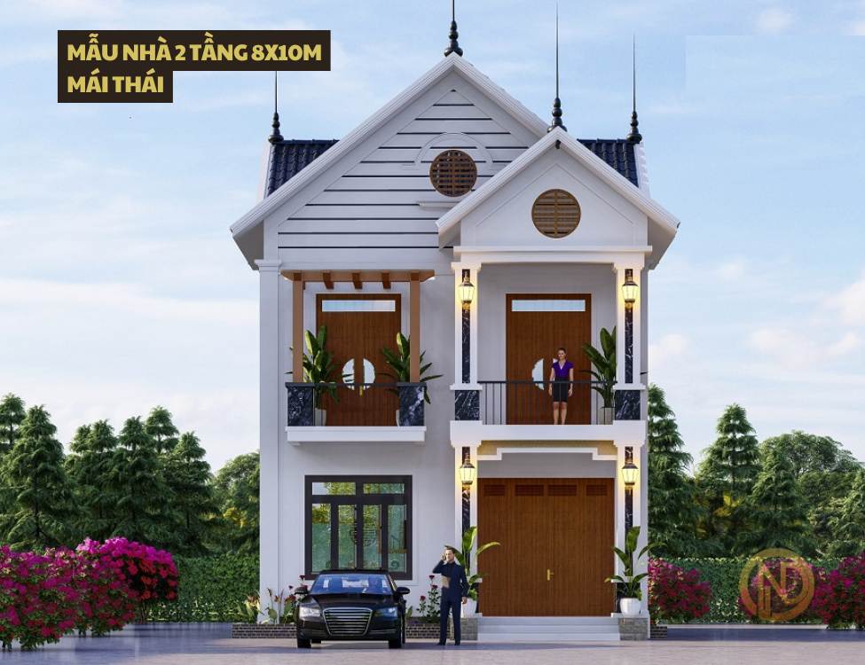 Mẫu nhà 2 tầng 8x10m mái thái truyền thống