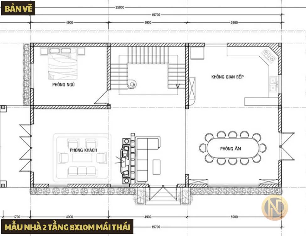 Mẫu nhà 2 tầng 8x10m mái thái truyền thống