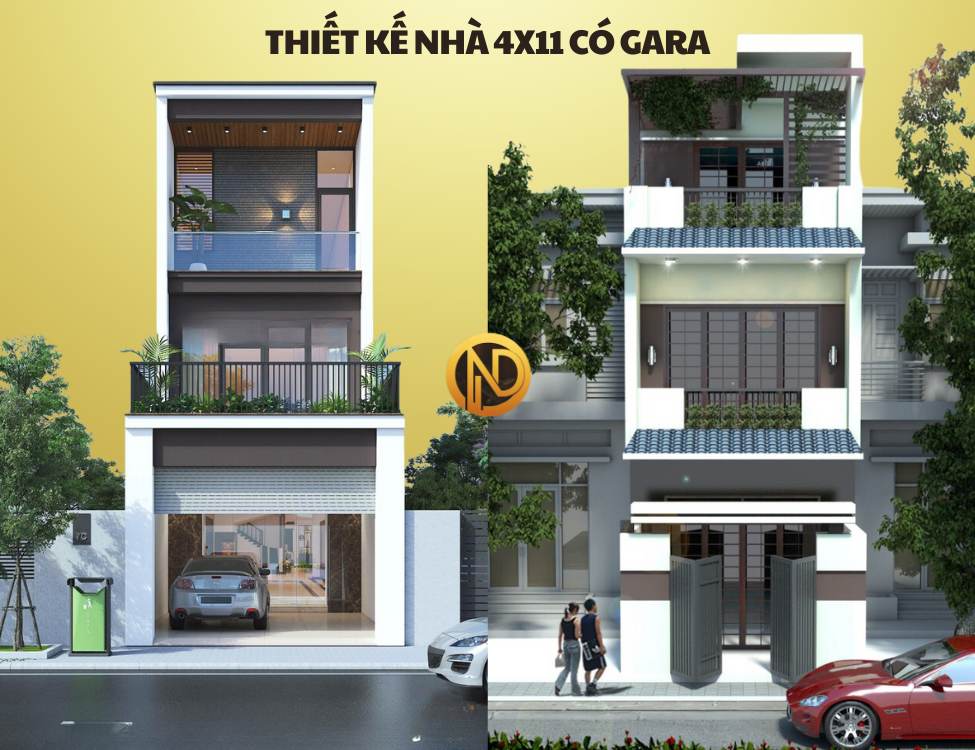 Thiết kế nhà 4x11 có gara