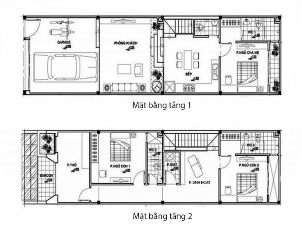 Mẫu thiết kế nhà phố 4x11m 2 tầng kèm bản vẽ