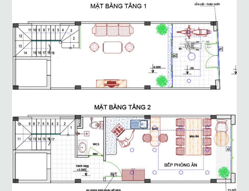 Mẫu thiết kế nhà phố 4x11m 2 tầng kèm bản vẽ