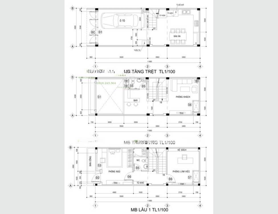 Mẫu thiết kế nhà phố 4x11m 3 tầng kèm bản vẽ