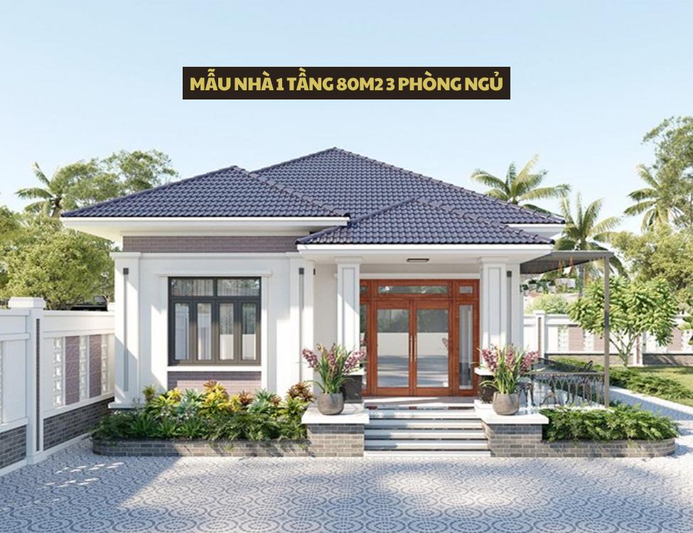 Mẫu nhà 1 tầng 80m2 3 phòng ngủ mái nhật