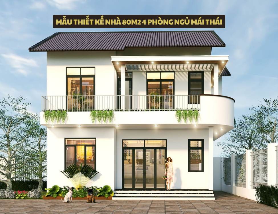 Mẫu thiết kế nhà 80m2 4 phòng ngủ mái thái