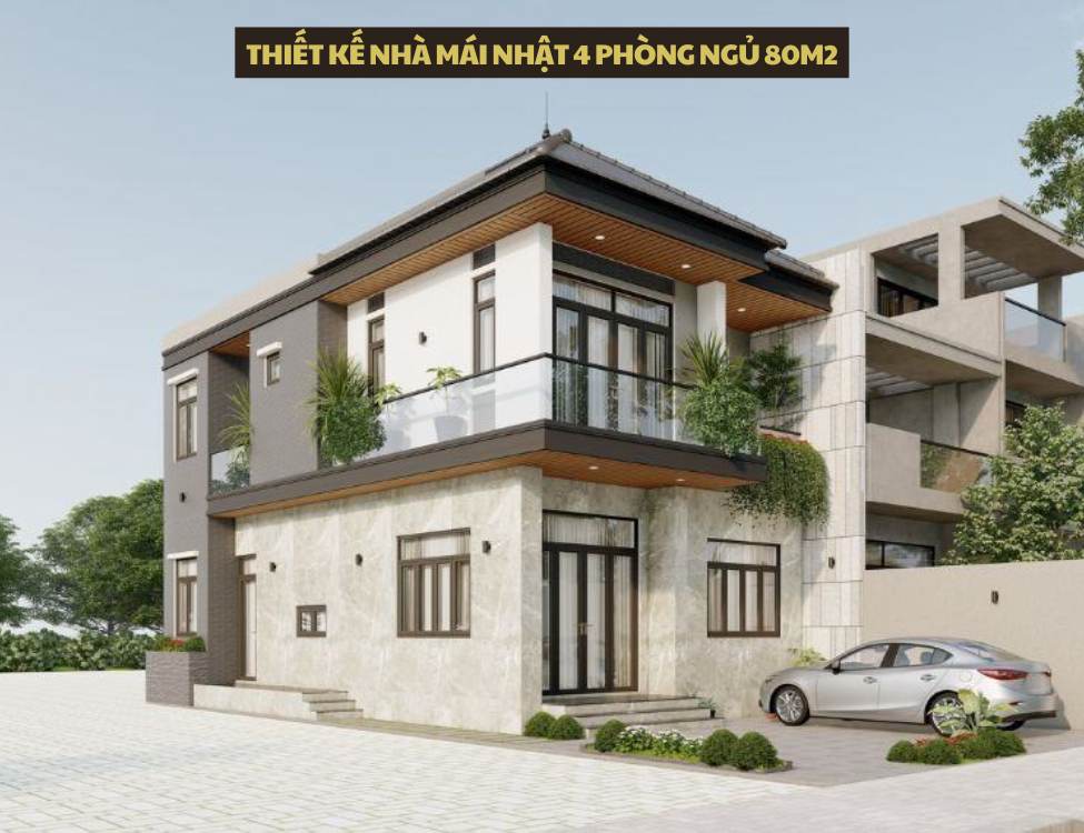 Thiết kế nhà mái nhật 4 phòng ngủ 80m2