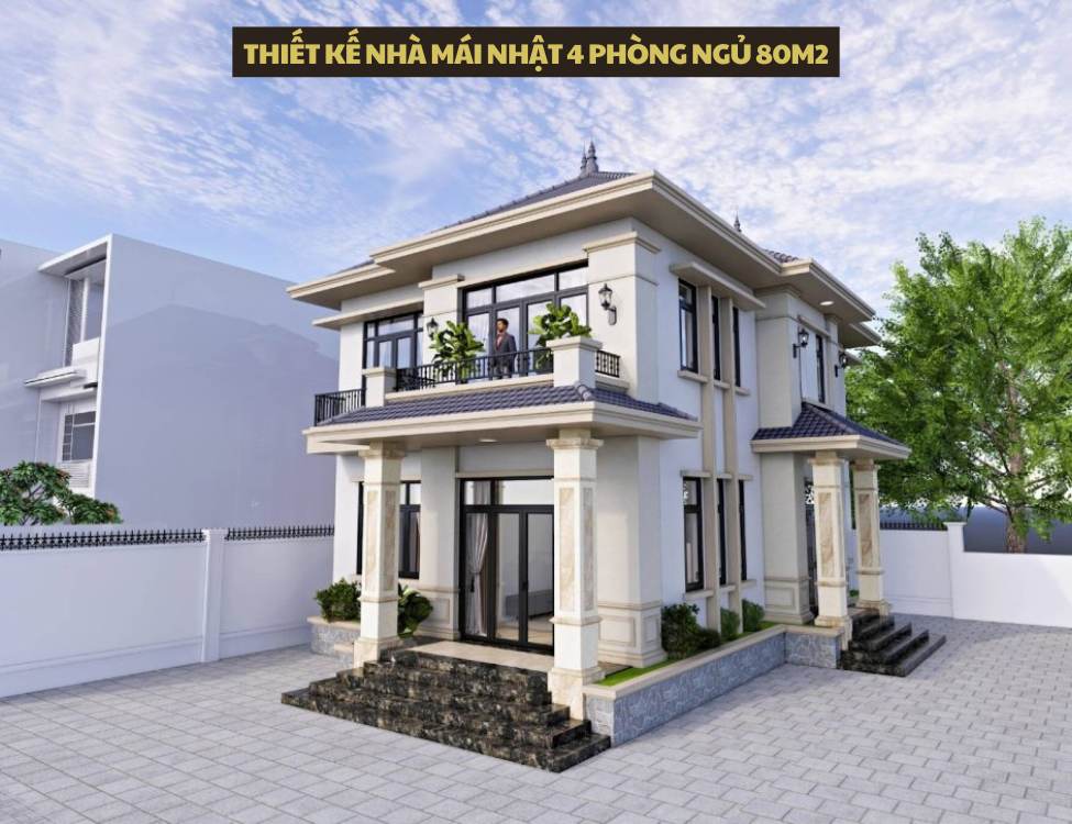 Thiết kế nhà mái nhật 4 phòng ngủ 80m2