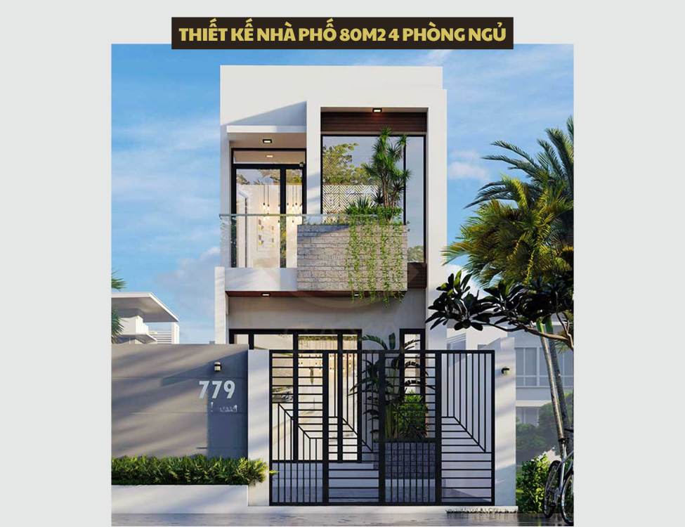 Thiết kế nhà phố 80m2 4 phòng ngủ