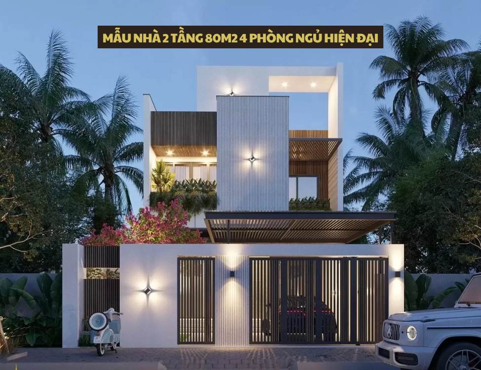 Mẫu nhà 2 tầng 80m2 4 phòng ngủ hiện đại